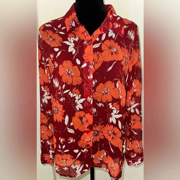 CABI Hothouse Floral Print Button-up Collar Blouse - Picture 2 of 6